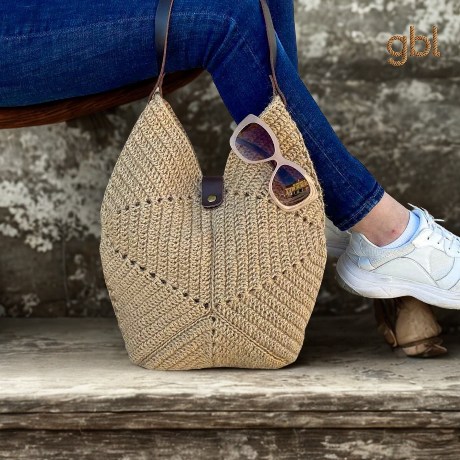 Jute Tote Bag with Leather Handles - Image 4