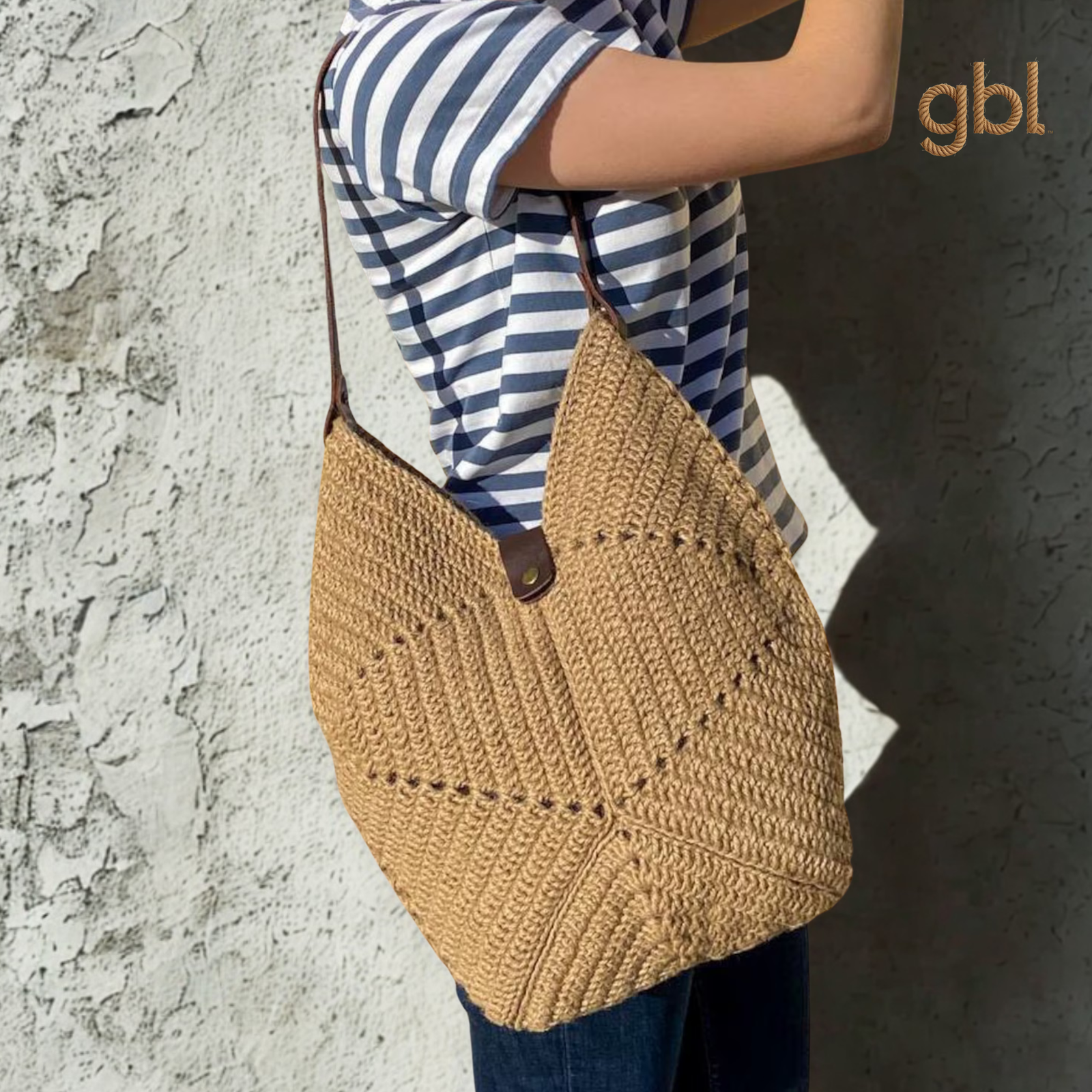 Jute Tote Bag with Leather Handles - Image 3