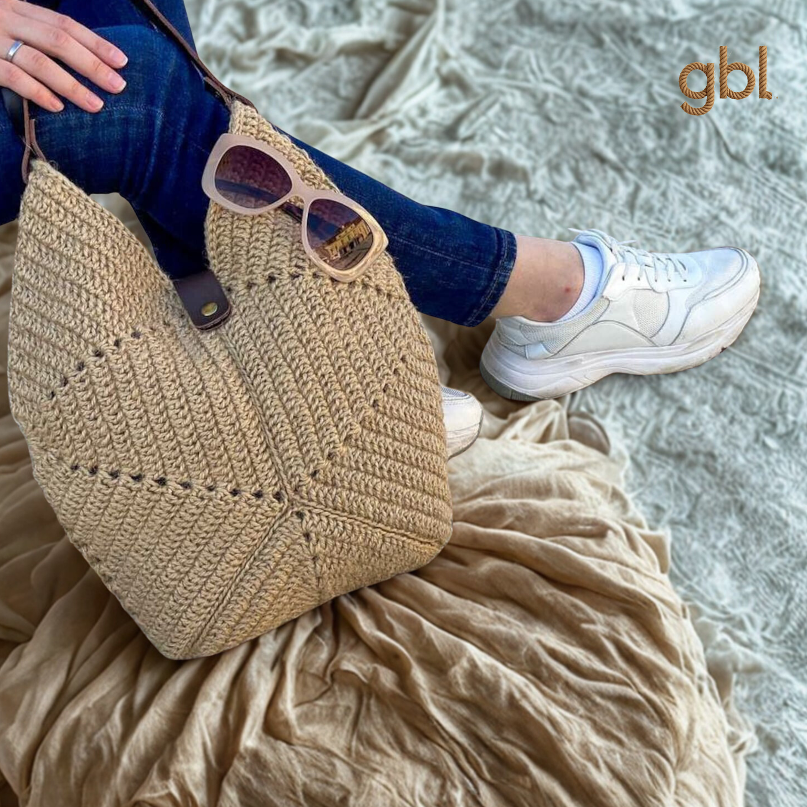 Jute Tote Bag with Leather Handles - Image 2