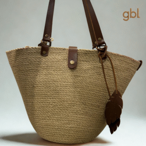 Jute Tote Bag with Leather Handles