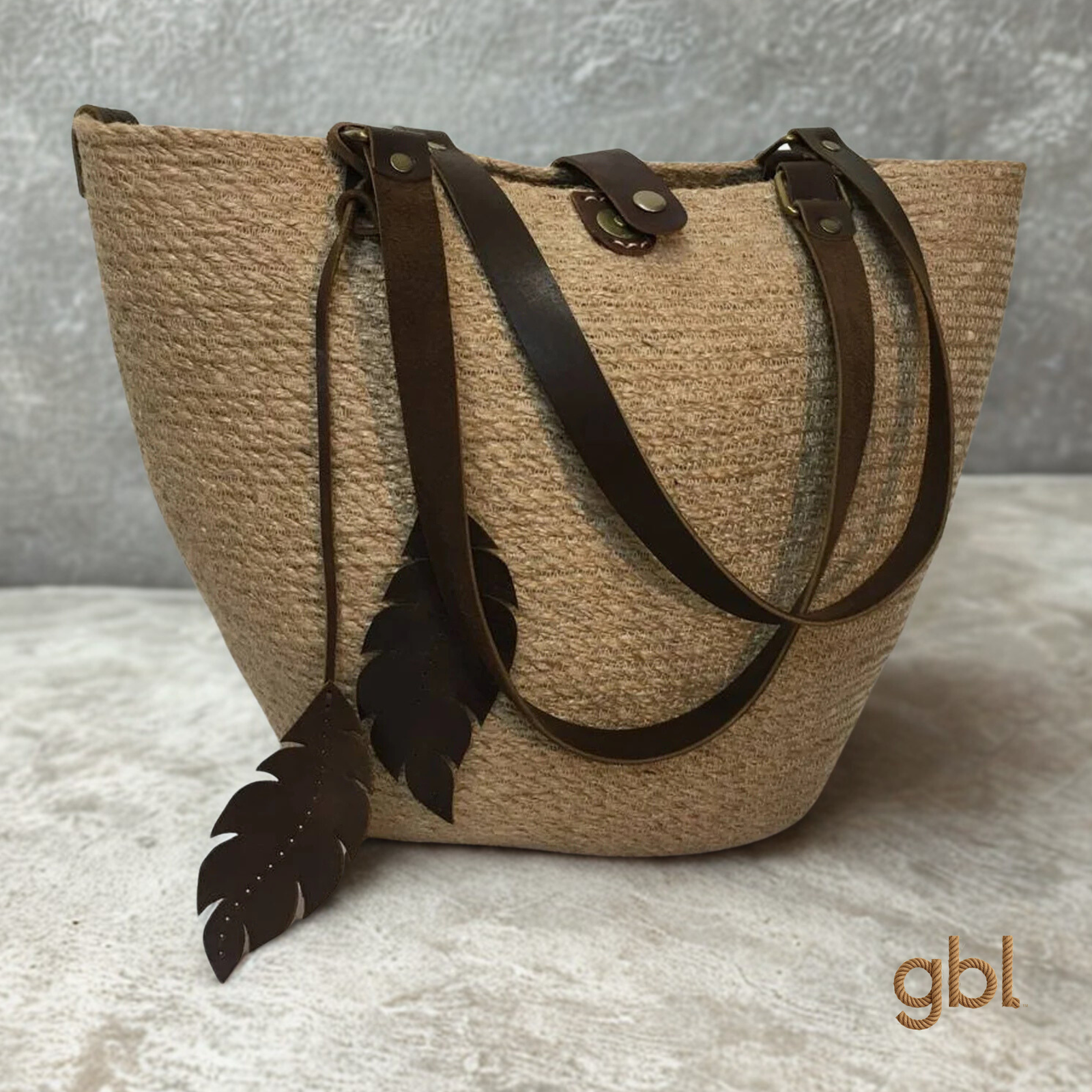 Jute Tote Bag with Leather Handles - Image 2