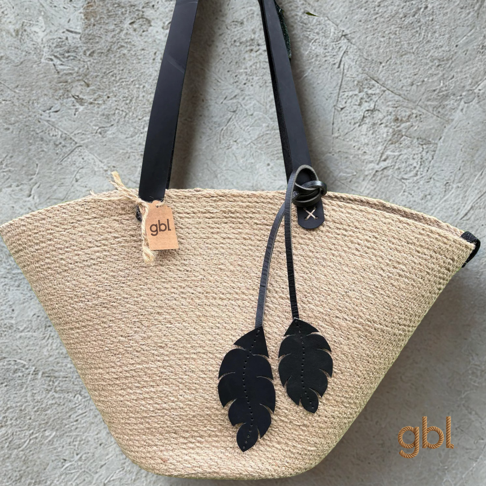 Jute Tote Bag with Leather Handles - Image 4
